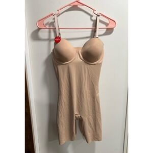 Red Hot by Spanx Womens Beige Mid Thigh Convertible Bodysuit Shapewear Small